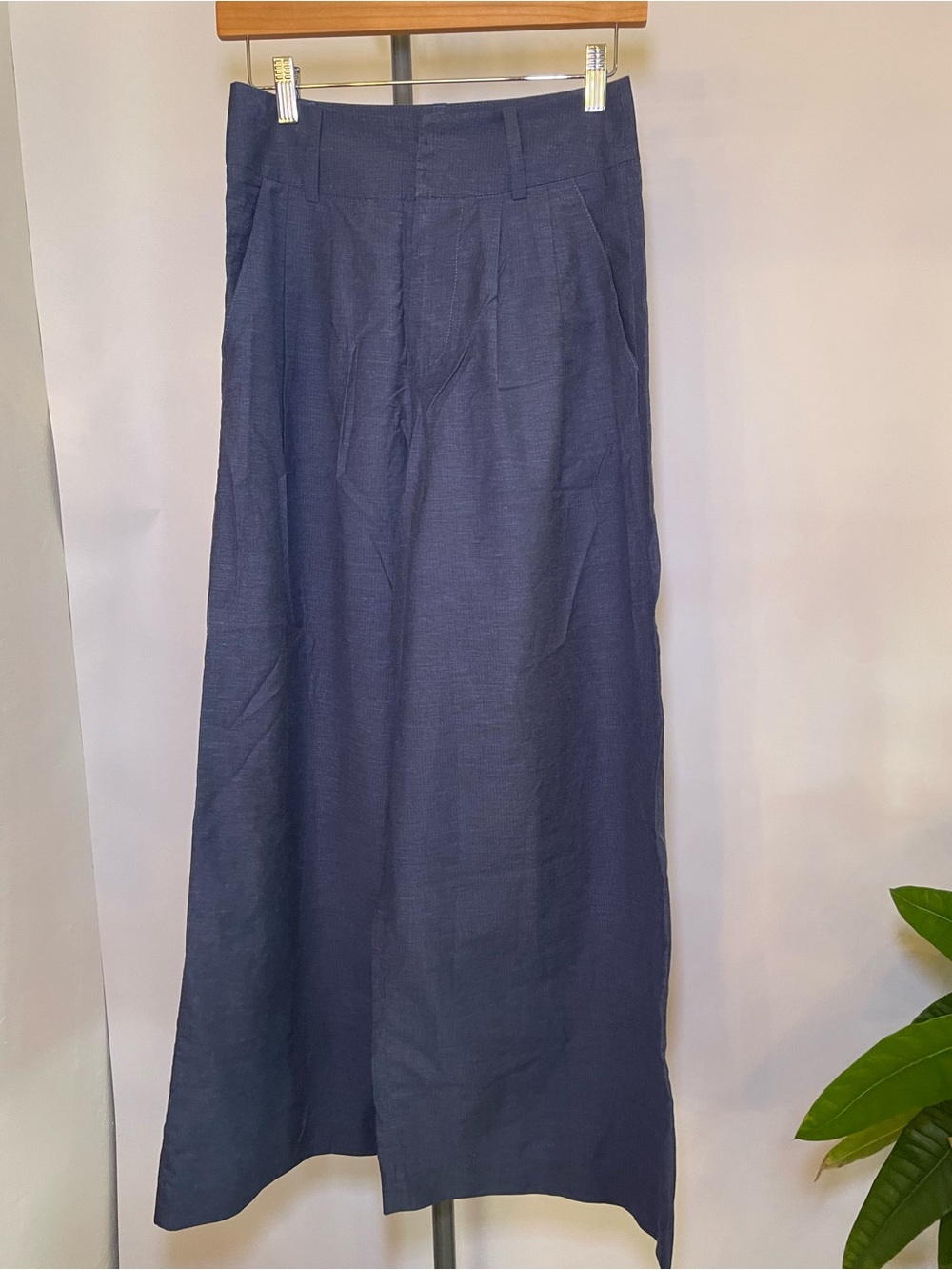 Wide Leg Linen-Blend Pants in Navy - Women's Relaxed Trousers